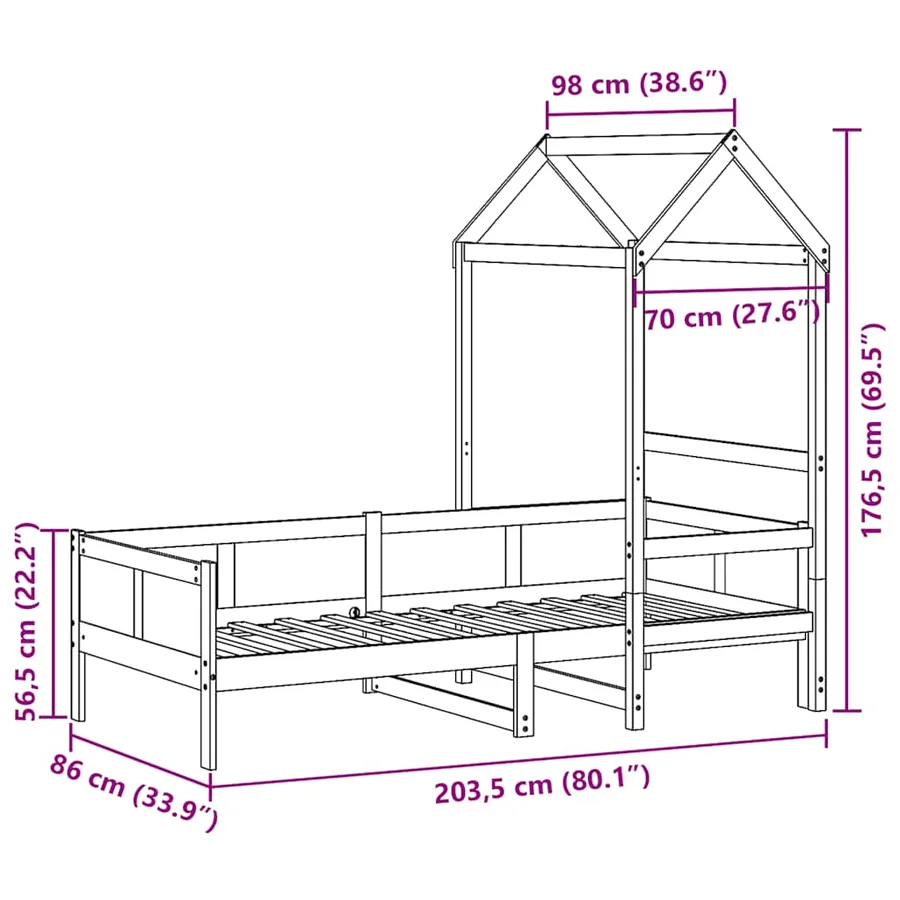 Lit de jour avec toit sans matelas 80x200 cm bois massif - 12