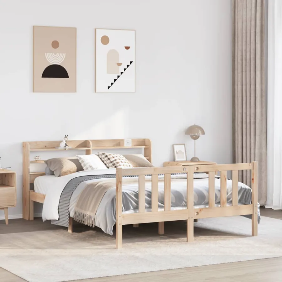 Cadre de lit et tête de lit sans matelas 135x190 cm