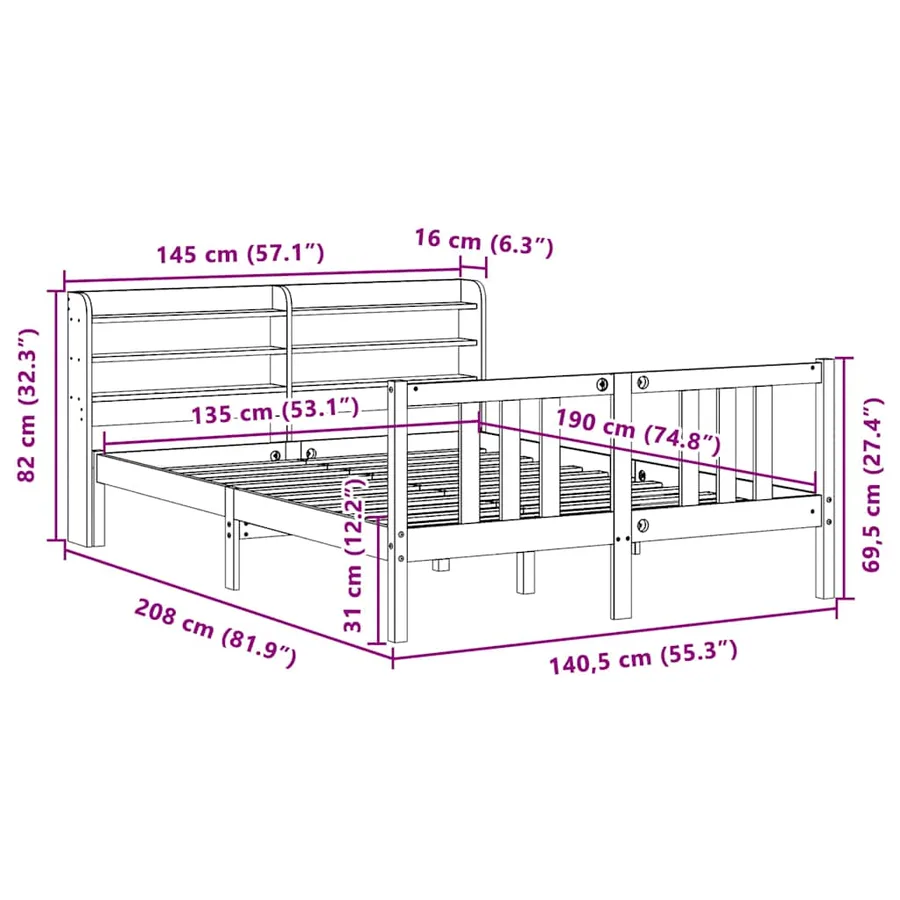 Cadre de lit et tête de lit sans matelas 135x190 cm - 12