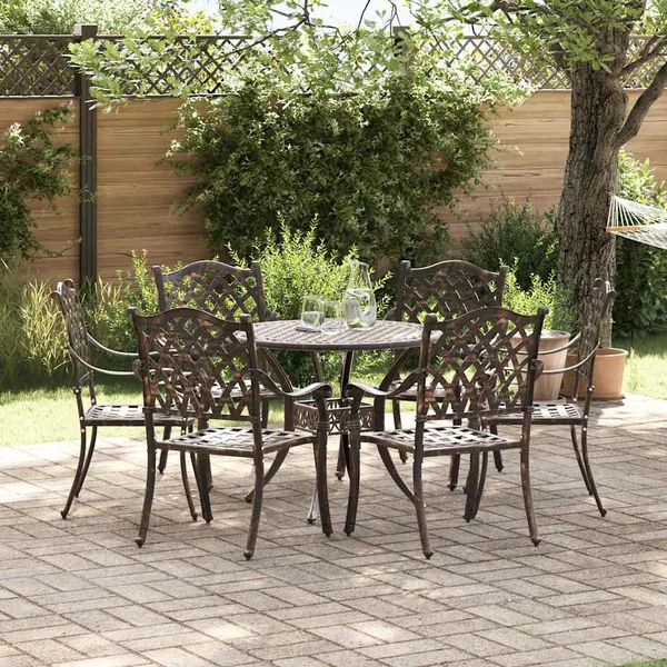 Ensemble de salle à manger pour jardin 7 pcs Bronze Aluminium
