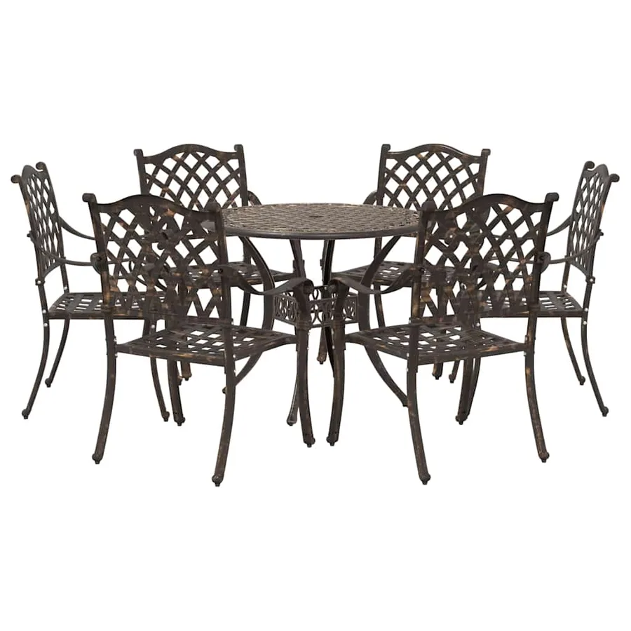 Ensemble de salle à manger pour jardin 7 pcs Bronze Aluminium - 2