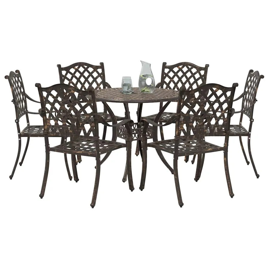 Ensemble de salle à manger pour jardin 7 pcs Bronze Aluminium - 3
