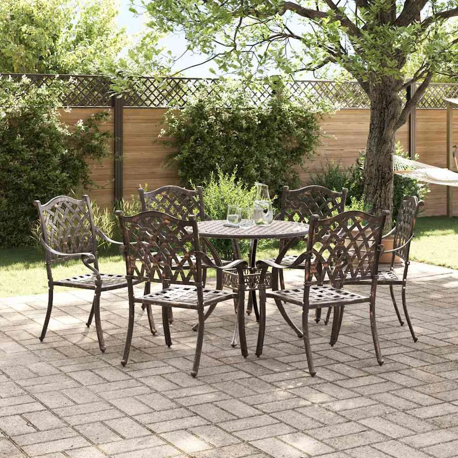 Ensemble de salle à manger pour jardin 7 pcs Bronze Aluminium - 4