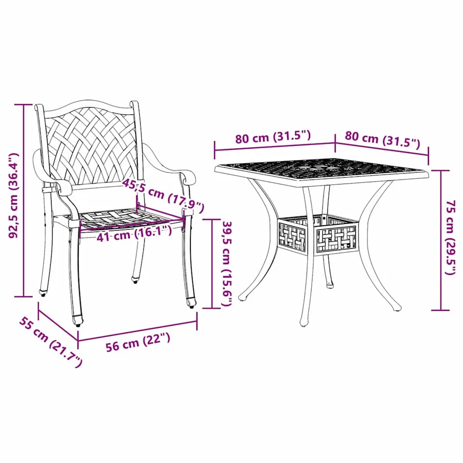 Ensemble de tables de jardin 3 pcs Bronze Aluminium coulé - 14