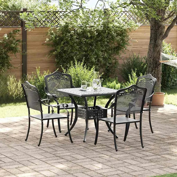 Ensemble de tables de jardin 5 pcs Noir Aluminium coulé