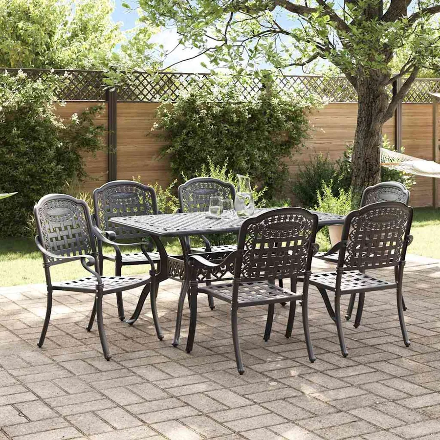 Ensemble de salle à manger pour jardin 7 pcs Noir Aluminium