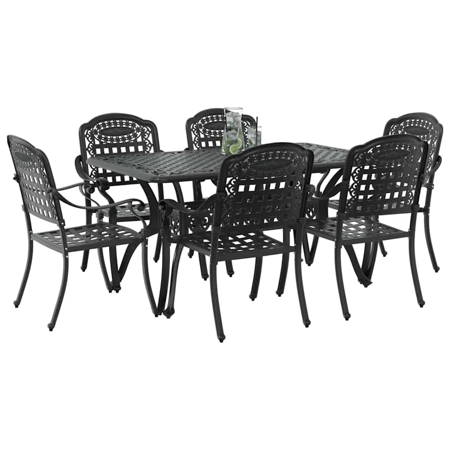 Ensemble de salle à manger pour jardin 7 pcs Noir Aluminium - 3