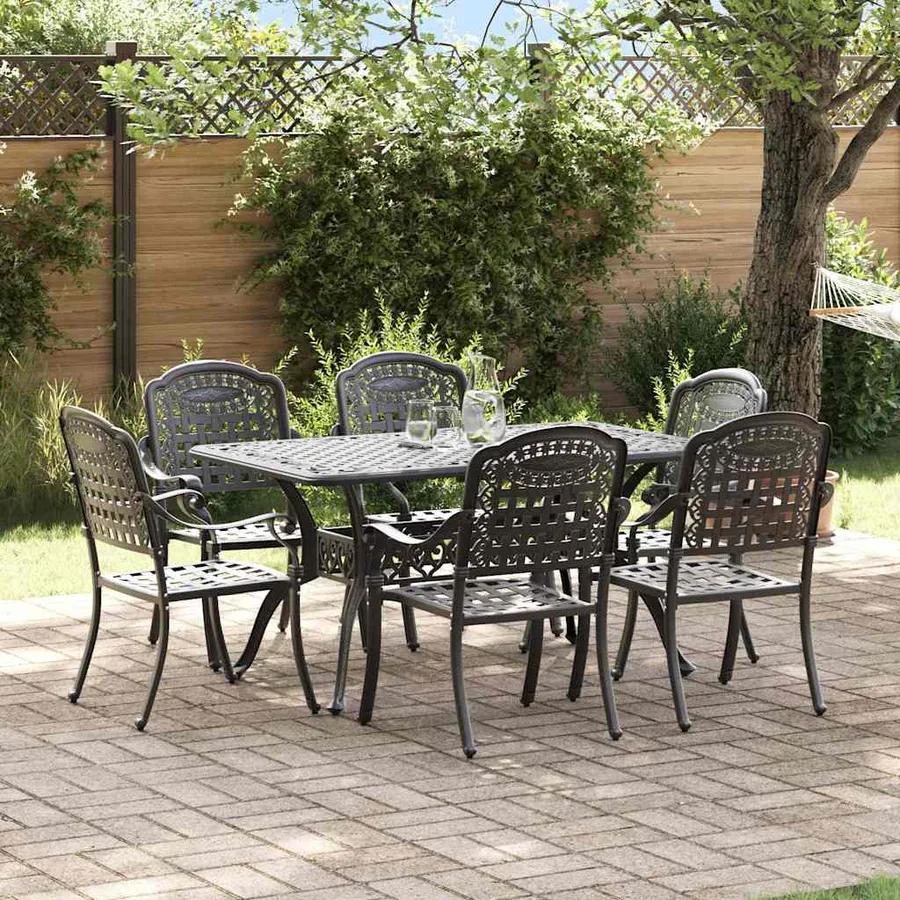 Ensemble de salle à manger pour jardin 7 pcs Noir Aluminium - 4