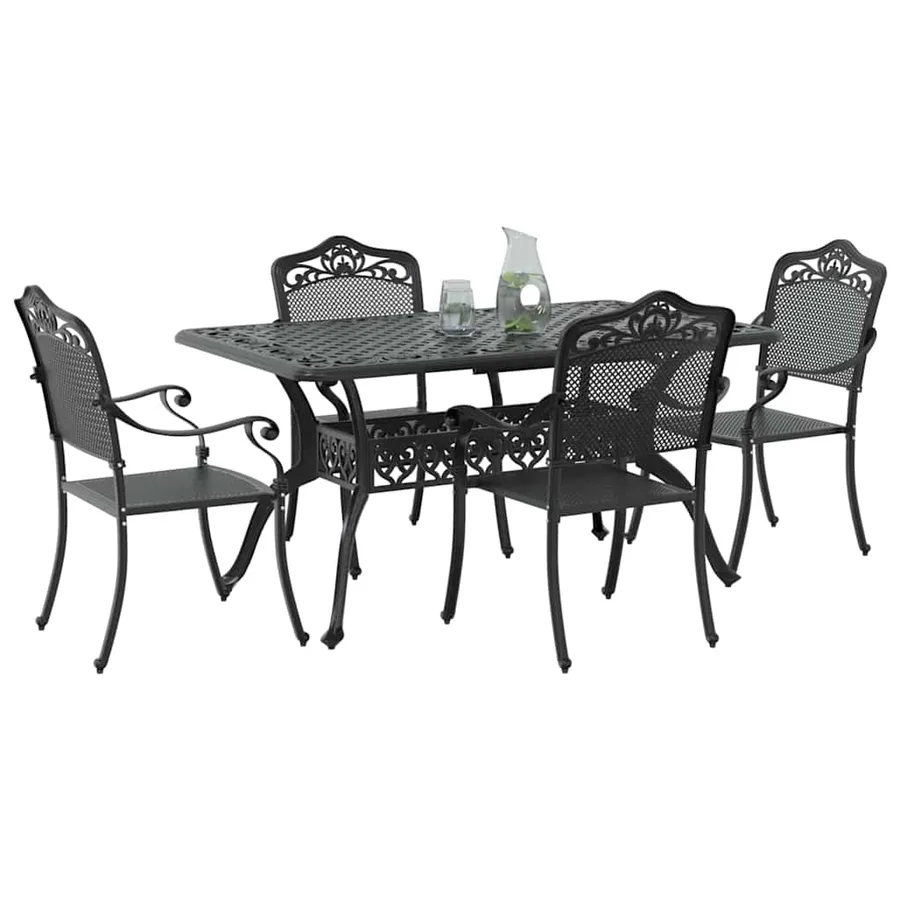 Ensemble de salle à manger pour jardin 5 pcs Noir Aluminium - 3