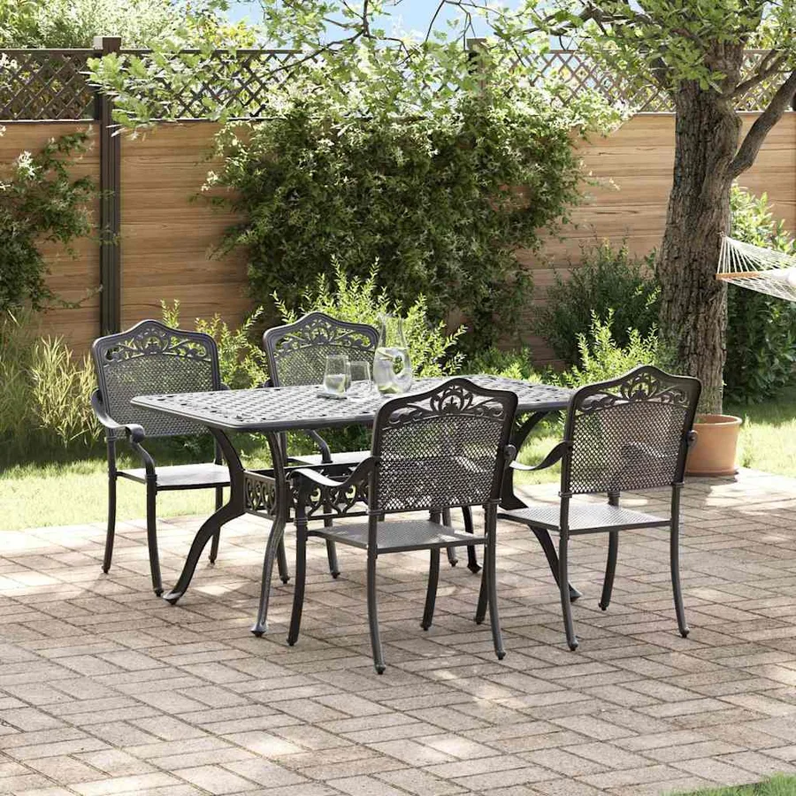 Ensemble de salle à manger pour jardin 5 pcs Noir Aluminium - 4