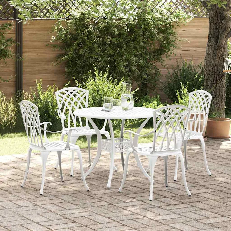 Ensemble de salle à manger pour jardin 5 pcs Blanc Aluminium