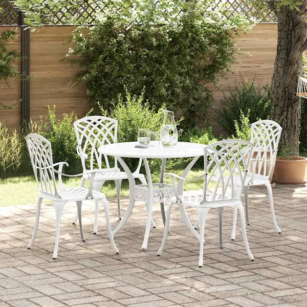 Ensemble de salle à manger pour jardin 5 pcs Blanc Aluminium