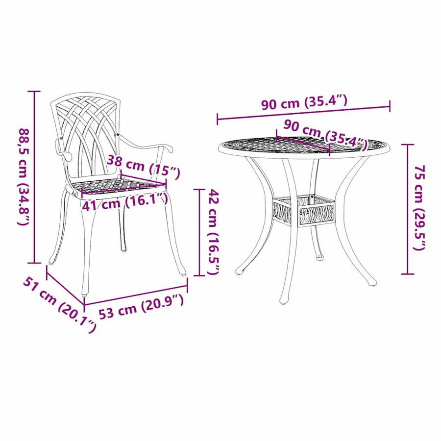 Ensemble de salle à manger pour jardin 5 pcs Blanc Aluminium - 13