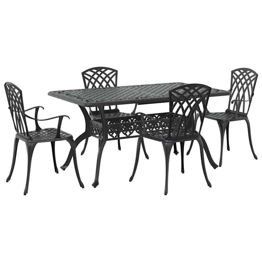 Ensemble de salle à manger pour jardin 5 pcs Noir Aluminium - 2