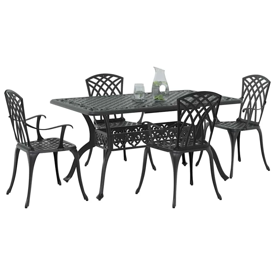 Ensemble de salle à manger pour jardin 5 pcs Noir Aluminium - 3