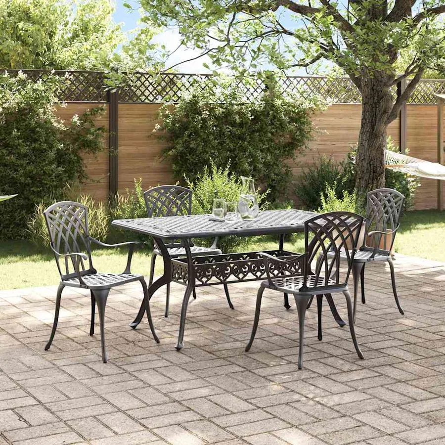 Ensemble de salle à manger pour jardin 5 pcs Noir Aluminium - 4
