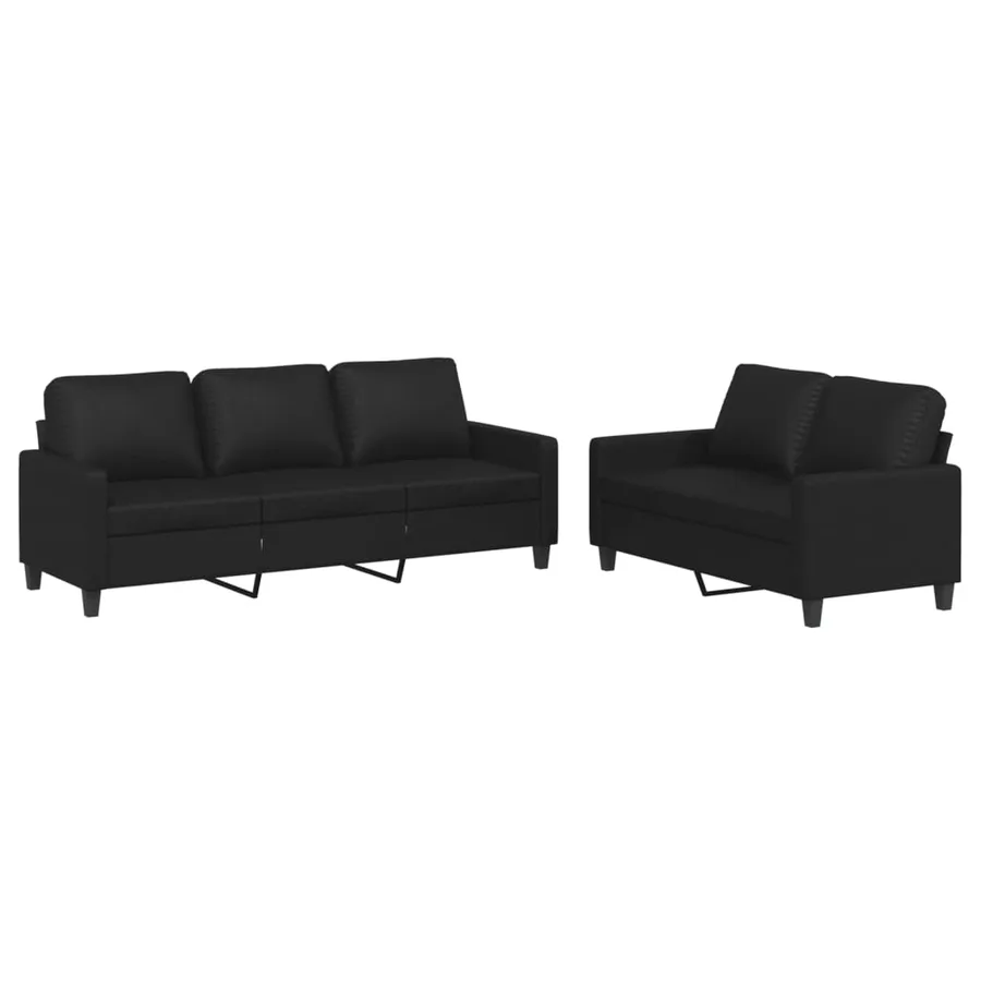 Ensemble de canapés 2 pcs avec coussins Noir Similicuir - 2