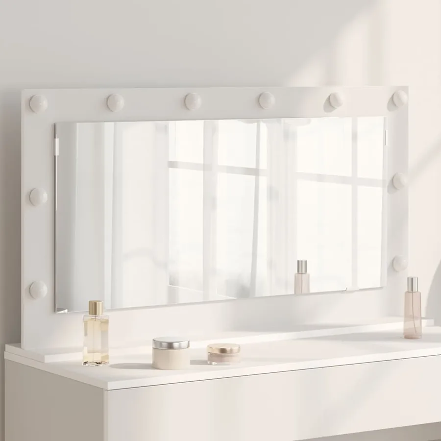 Miroir de vanité Blanc 100 x 55 x 18 cm Verre et bois composite