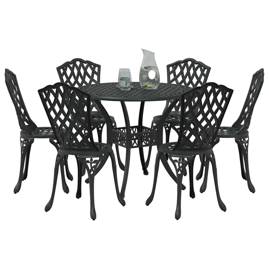 Ensemble de salle à manger pour jardin 7 pcs Noir Aluminium - 3
