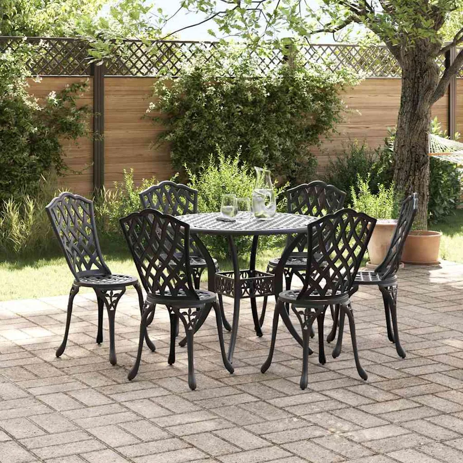Ensemble de salle à manger pour jardin 7 pcs Noir Aluminium - 4