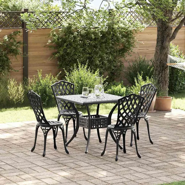 Ensemble de tables de jardin 5 pcs Noir Aluminium coulé