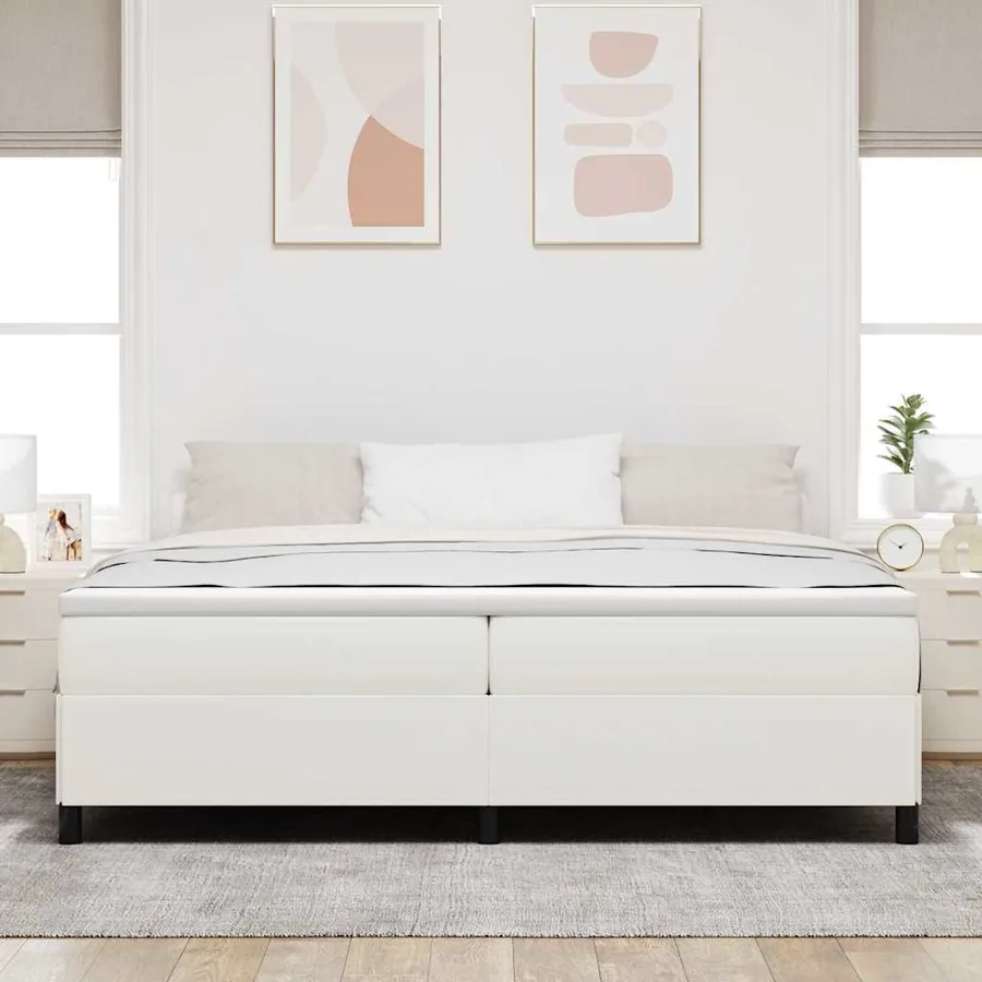 Lit à ressorts Crème 200 x 200 cm Tissu en velours côtelé