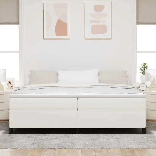 Lit à ressorts Crème 200 x 200 cm Tissu en velours côtelé