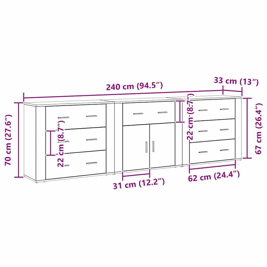 Buffet Chêne noir 240 x 33 x 70 cm Bois d'ingénierie - 13