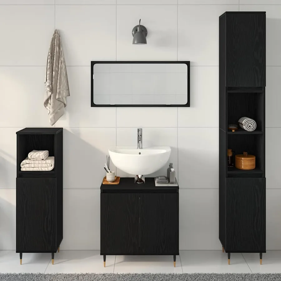 Ensemble de mobilier de salle de bain 3 pcs Chêne noir - 4