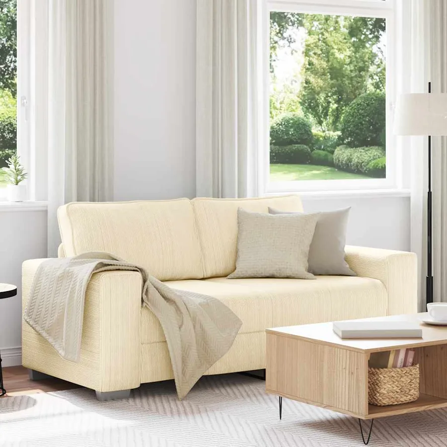 Canapé deux places crème 180x77x82 cm en tissu velours côtelé