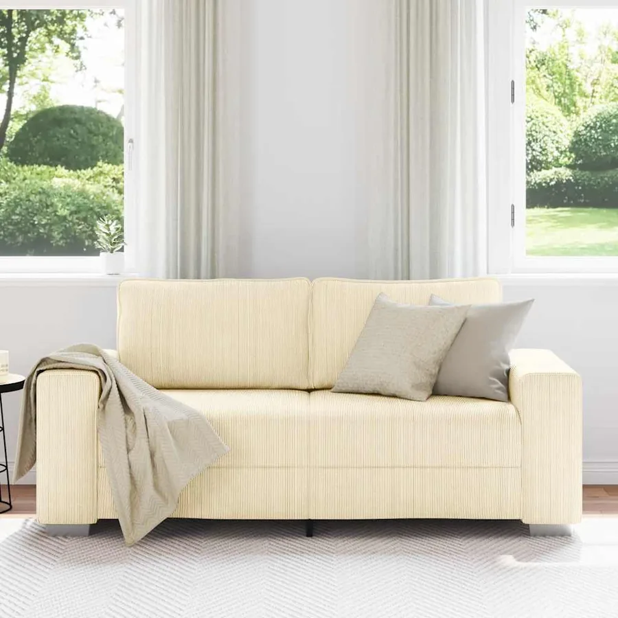 Canapé deux places crème 180x77x82 cm en tissu velours côtelé - 3