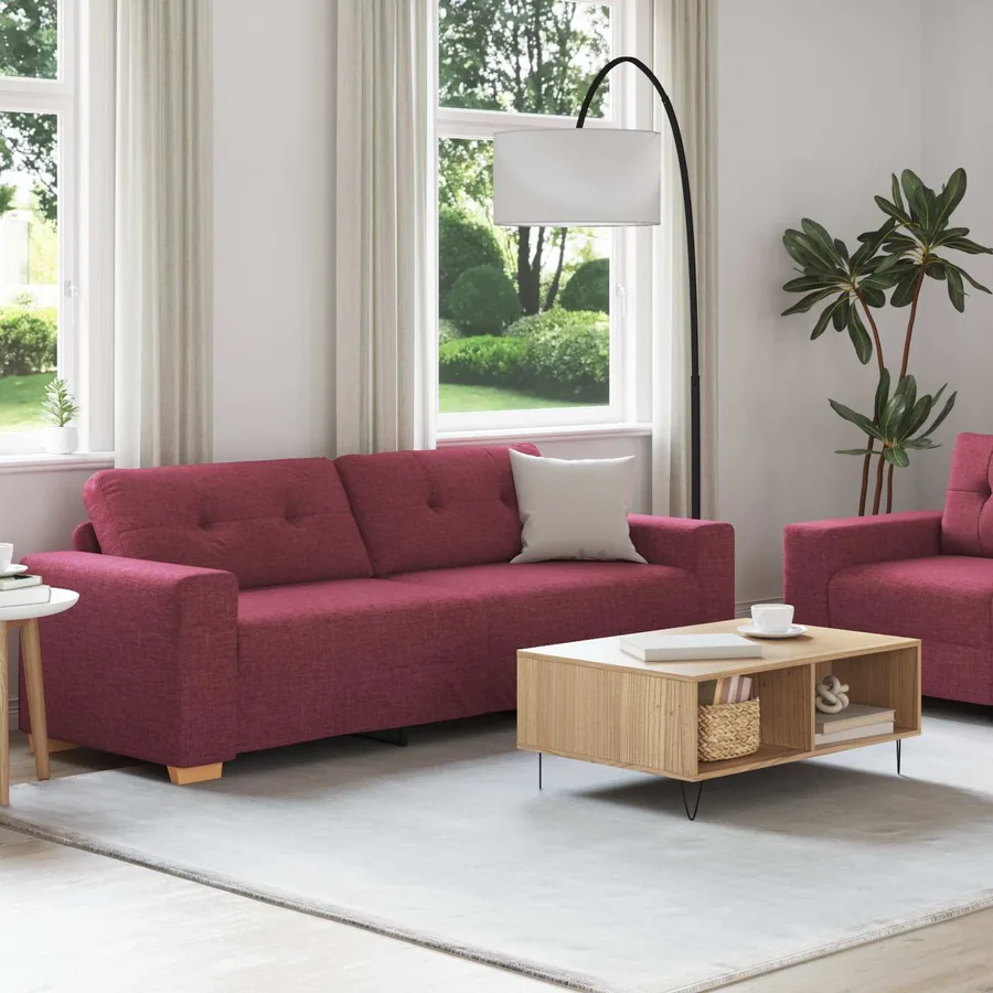 Ensemble canapé 2 pièces avec coussins rouge bordeaux tissu
