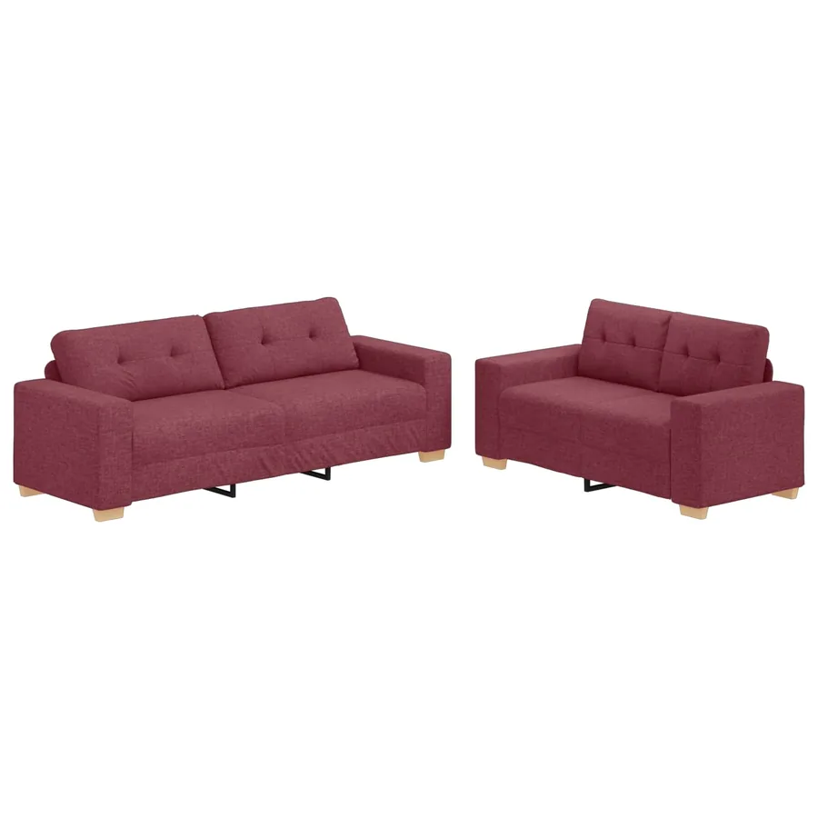 Ensemble canapé 2 pièces avec coussins rouge bordeaux tissu - 2