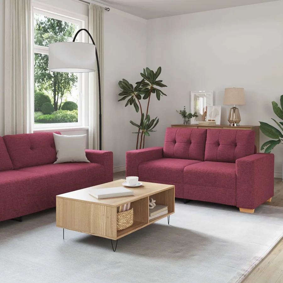 Ensemble canapé 2 pièces avec coussins rouge bordeaux tissu - 3