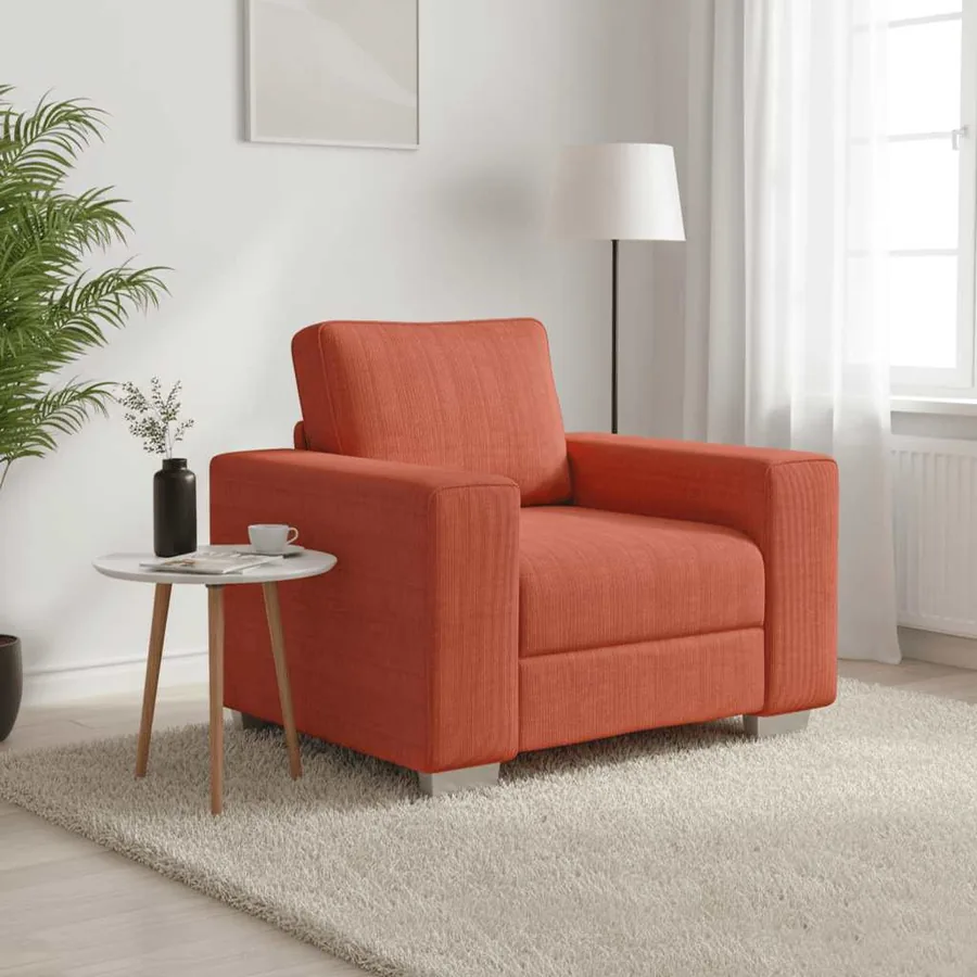 Fauteuil rouge orangé 100x77x82 cm en tissu velours côtelé