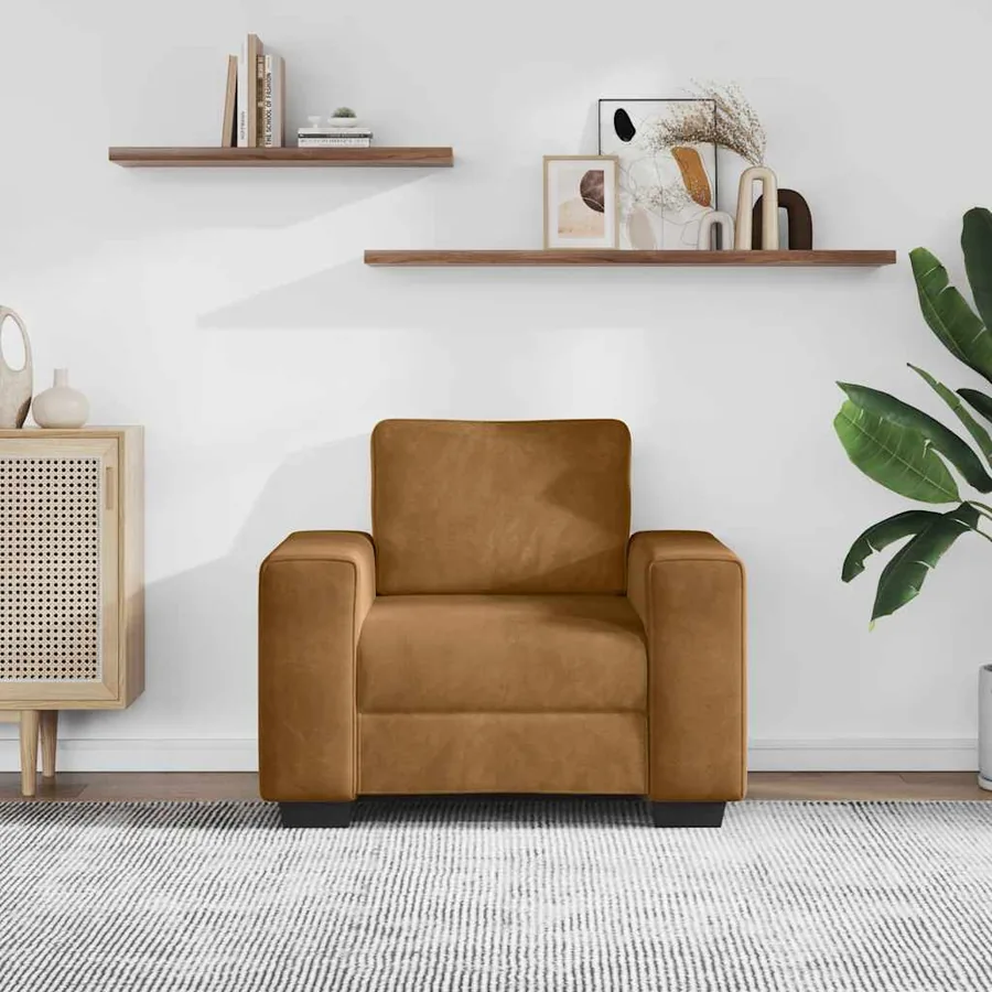 Fauteuil canapé marron 100x77x82 cm velours - 3