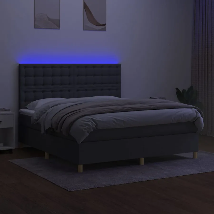 Sommier à lattes de lit et matelas et LED Gris foncé 160x200 cm - 4