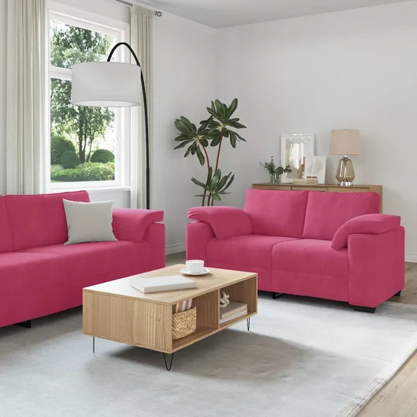 Ensemble de canapé 2 pcs avec coussins velours rouge bordeaux