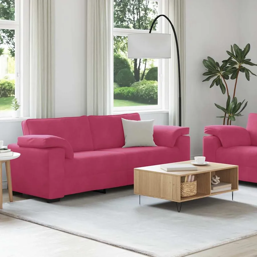 Ensemble de canapé 2 pcs avec coussins velours rouge bordeaux - 3