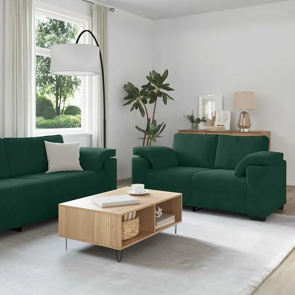 Ensemble canapé 2 pcs avec coussins velours vert foncé