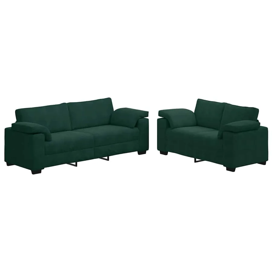 Ensemble canapé 2 pcs avec coussins velours vert foncé - 2