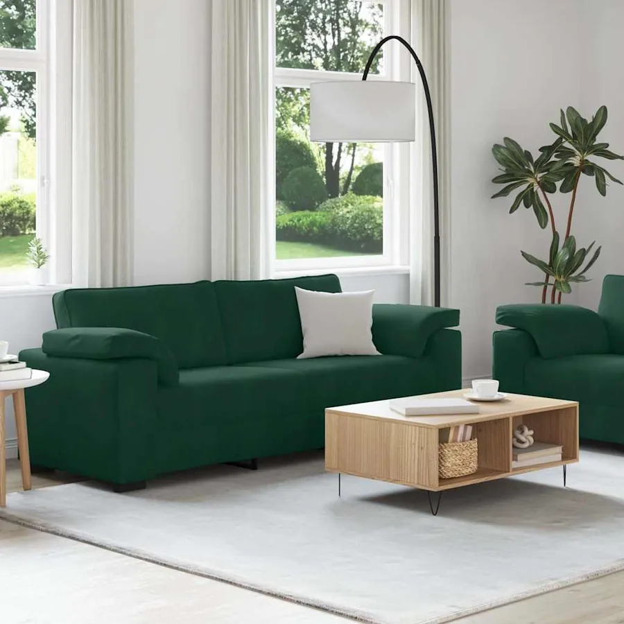 Ensemble canapé 2 pcs avec coussins velours vert foncé - 3