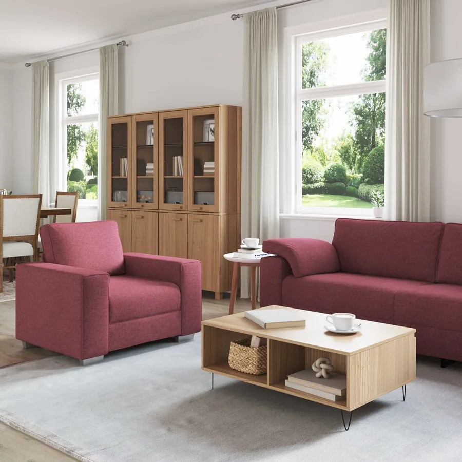 Canapé 3 pcs Rouge Vent 219 x 80 x 82 cm Tissu en lin mélangé - 3