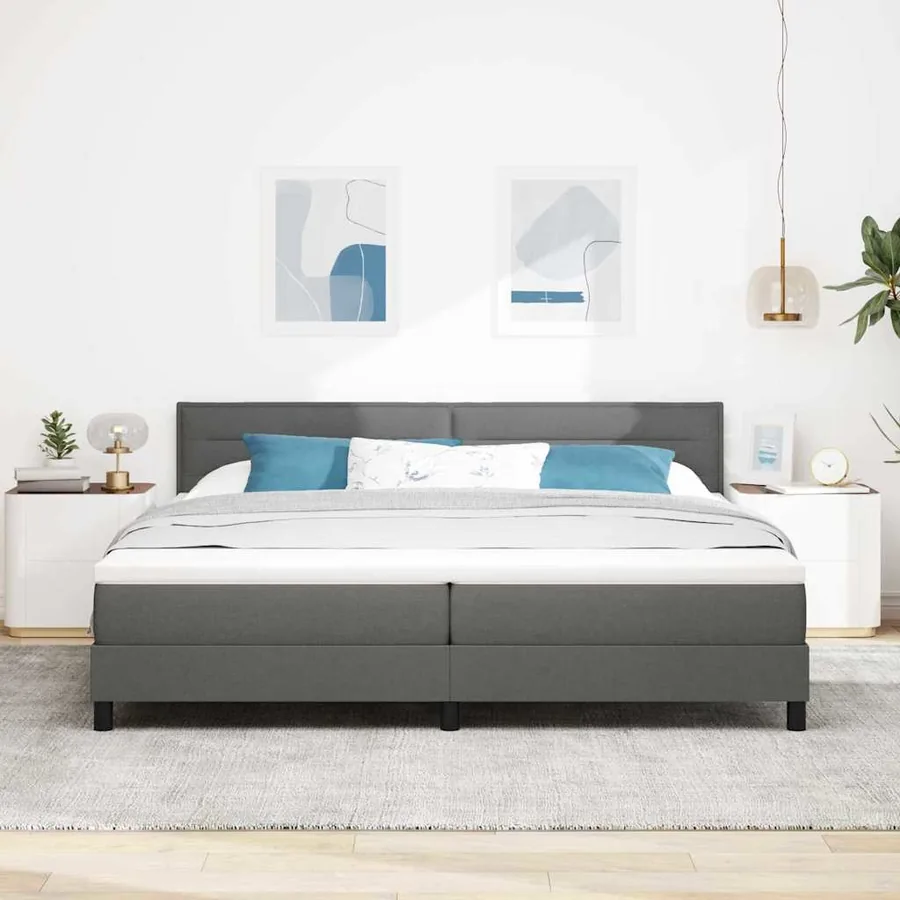 Lit à ressorts avec tête de lit Gris foncé 200 x 200 cm tissu - 3