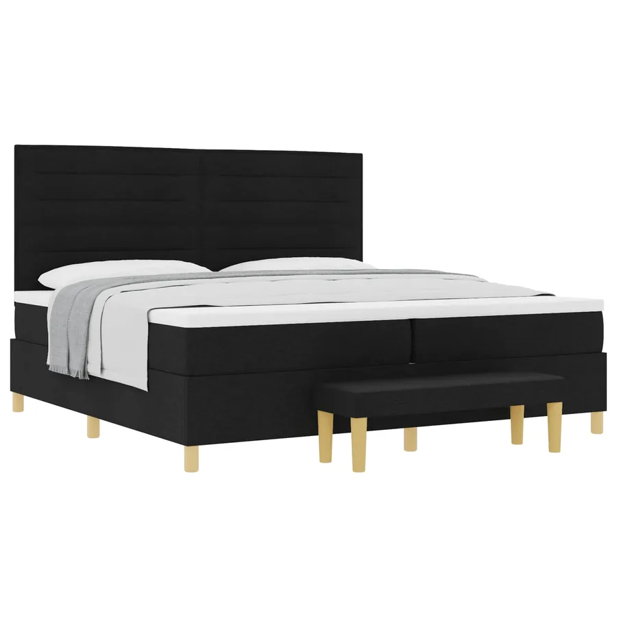Lit à ressorts avec matelas Noir 200 x 200 cm tissu - 2