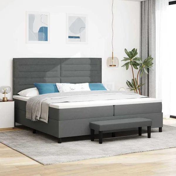Lit à ressorts avec matelas Gris foncé 200 x 200 cm tissu