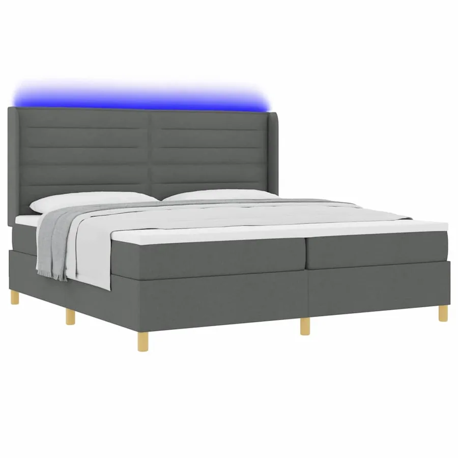 Lit à ressorts avec matelas avec LED Gris 200 x 200 cm tissu - 3