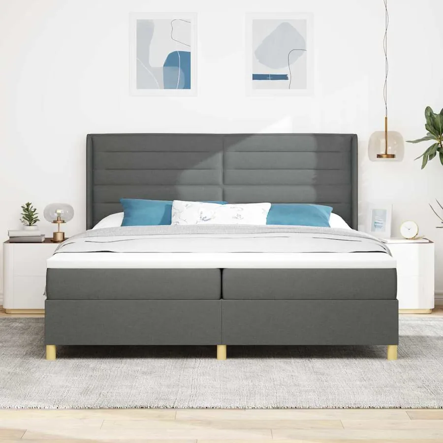 Lit à ressorts avec matelas avec LED Gris 200 x 200 cm tissu - 4