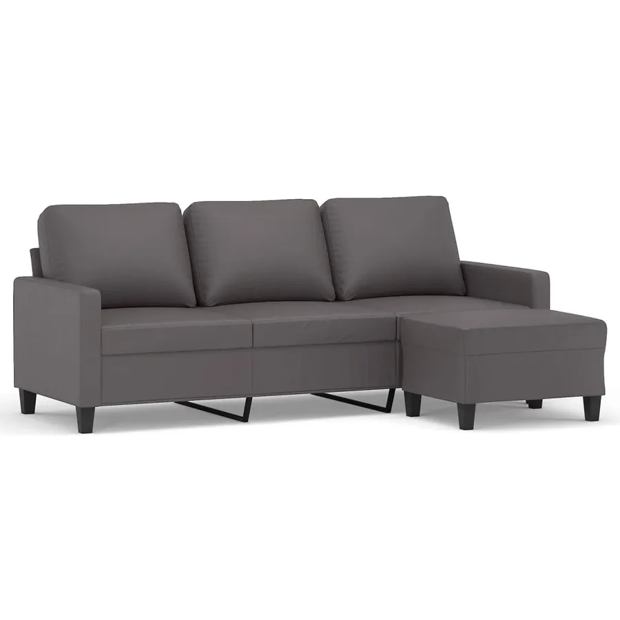 Canapé à 3 places avec repose-pieds Gris 180 cm Similicuir - 2