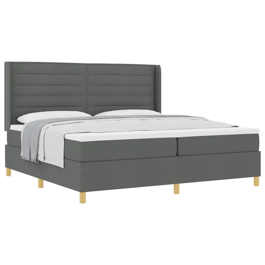 Lit à ressorts avec matelas Gris foncé 200 x 200 cm tissu - 2